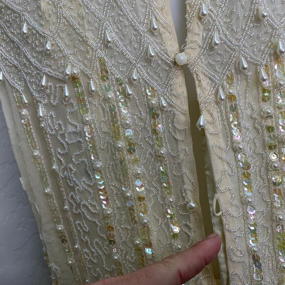 VTG Oleg Cassini Edwardian Silk Dress Wedding Ball Gown Glass Beaded Victorian - Picture 16 of 16
